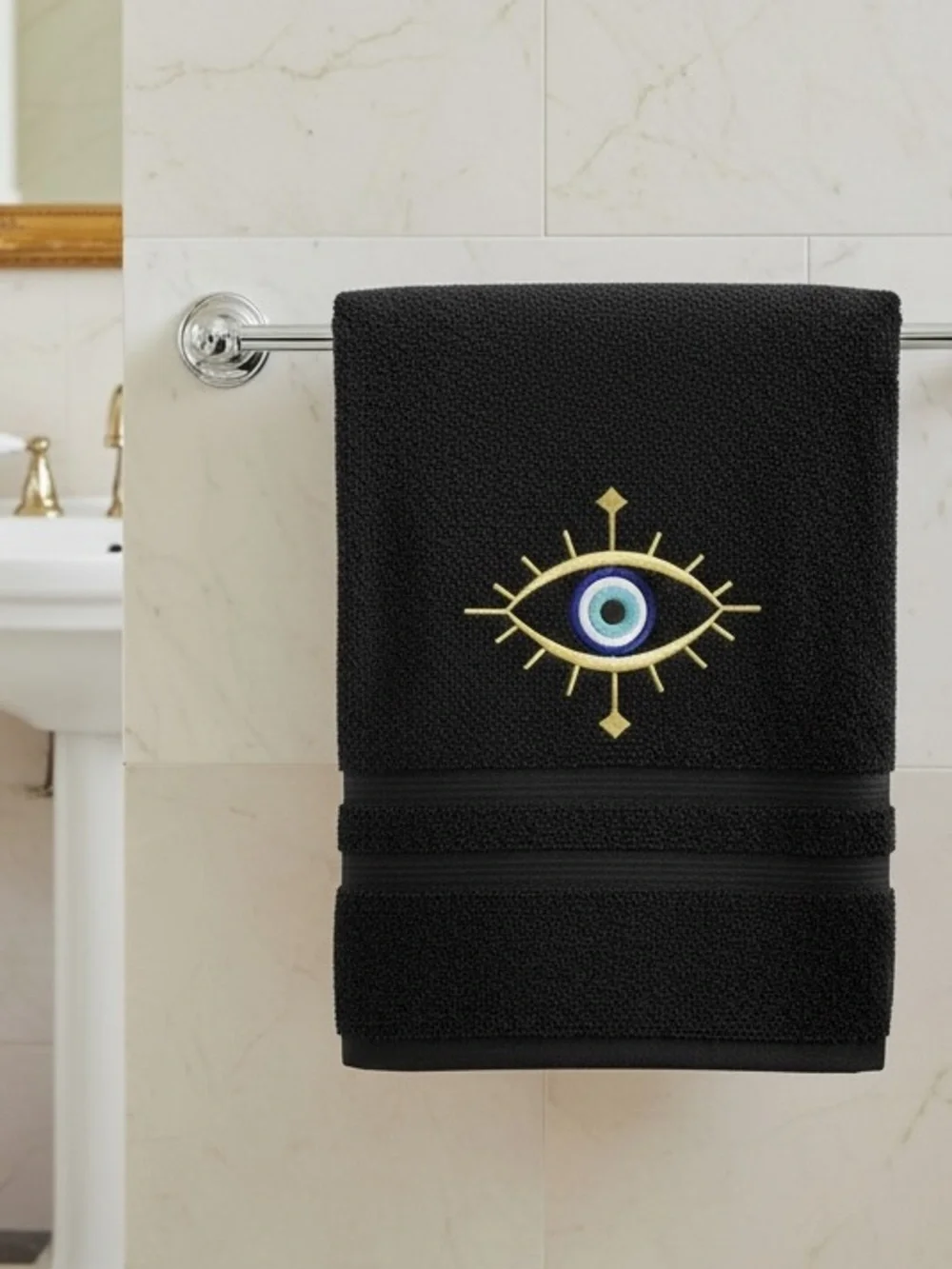 Hand Evil Eye Embroidered Hand towel Pick one New Made to order Black